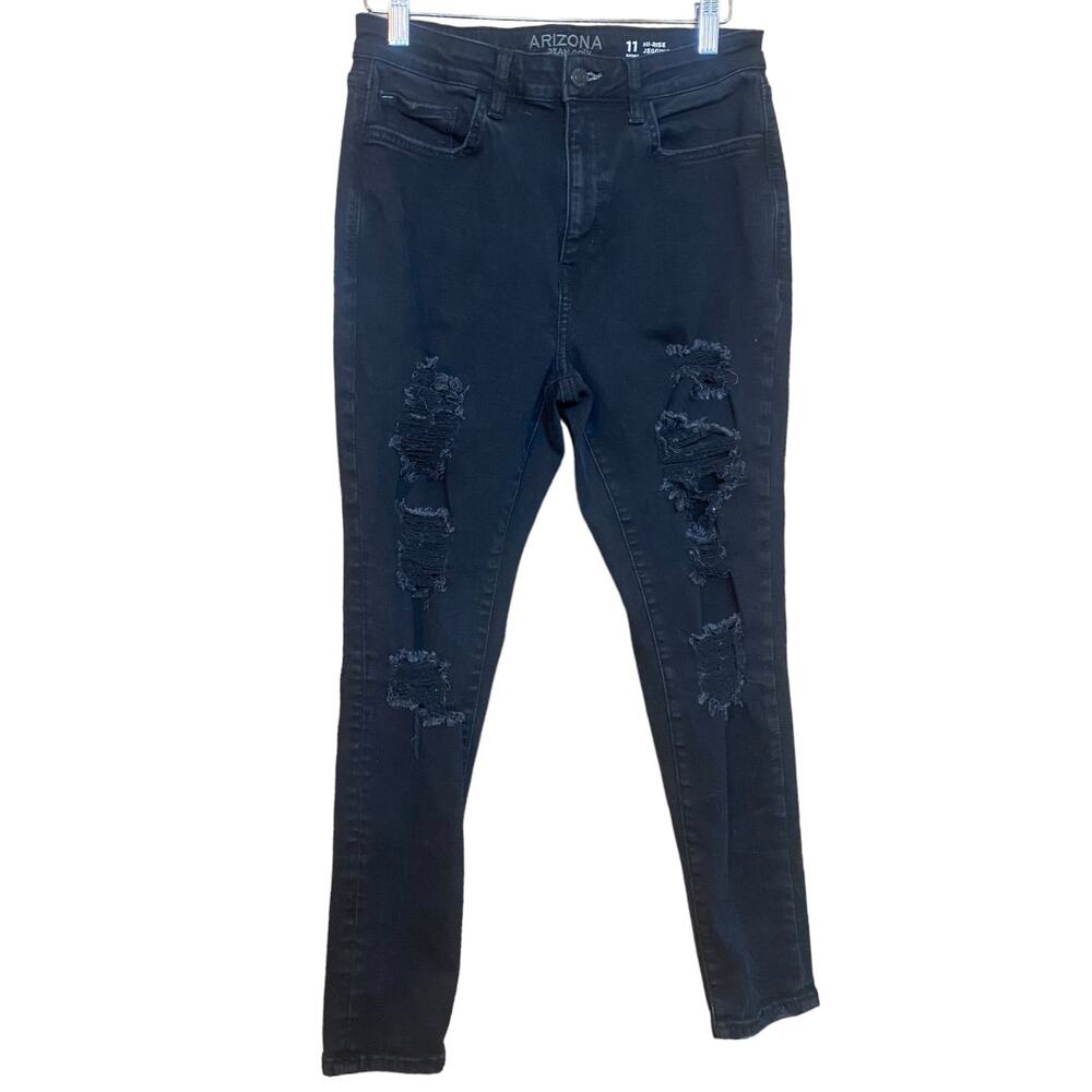Arizona Black skinny distressed High Rise jeggings with holes - Juniors 11 Short